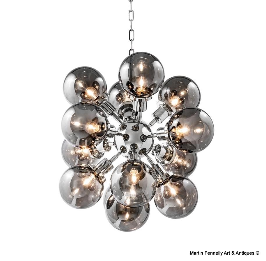 M059 Sold Vintage Smoked Shade and Nickel Sputnik Chandelier