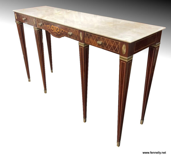 975 Sold Italian Marquetry Inlaid Marble Top Console Table Mid Century