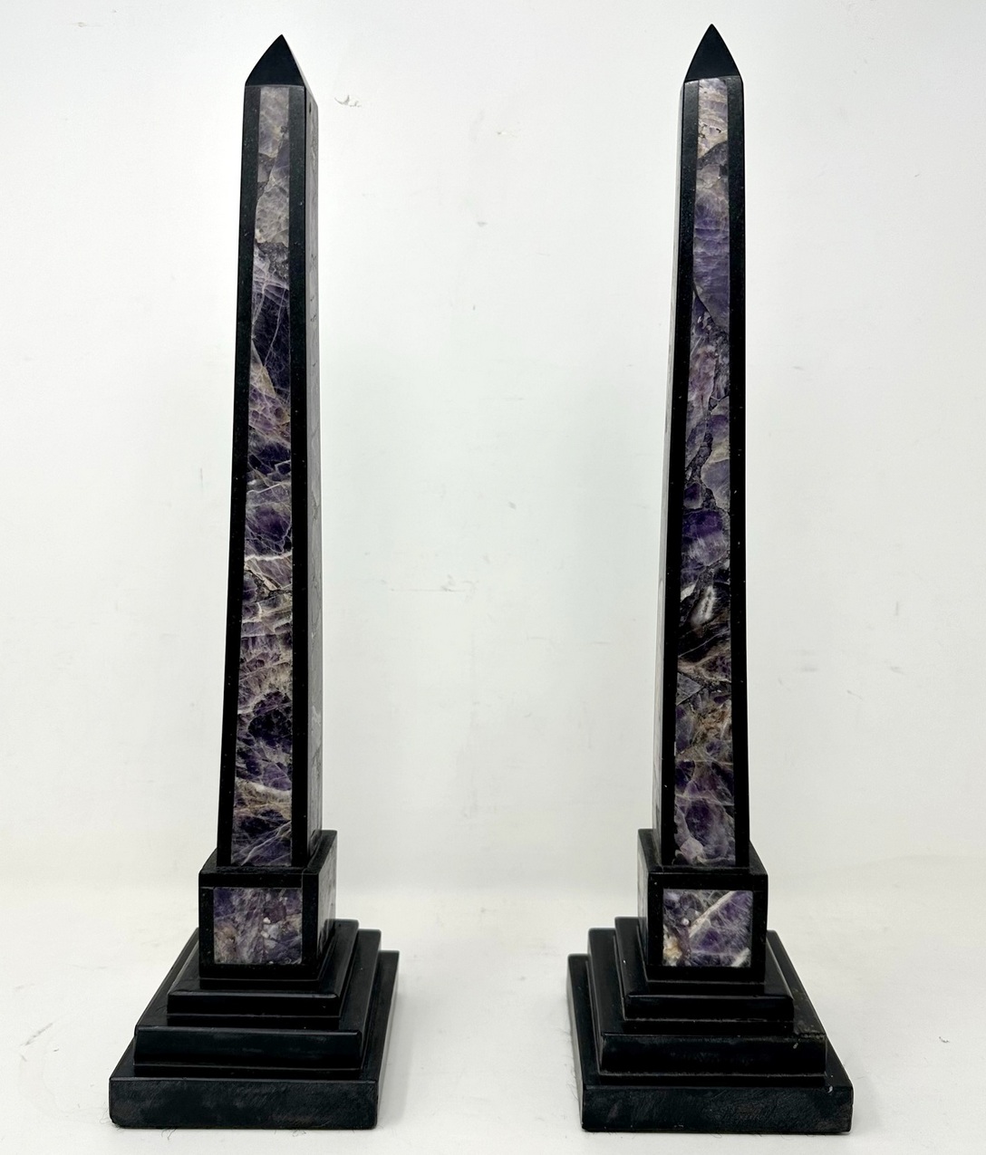679 Sold Antique Pair Italian Grand Tour Amethyst Blue John Marble Neoclassical Obelisks Columns - Image 2
