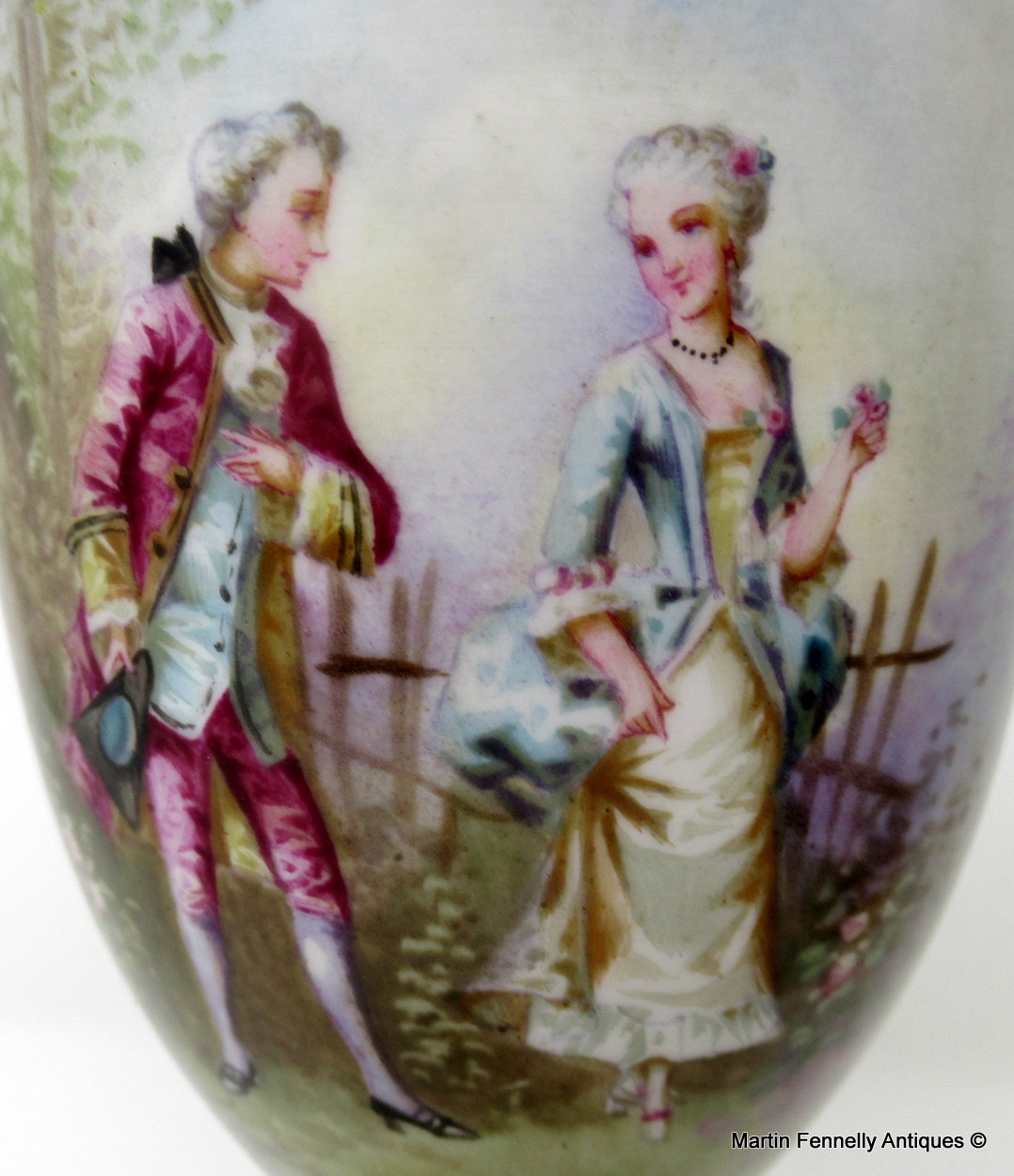 446 Sold Pair French Sevres Hand Painted Porcelain Ormolu Mounted Urns late 19thCt - Image 6