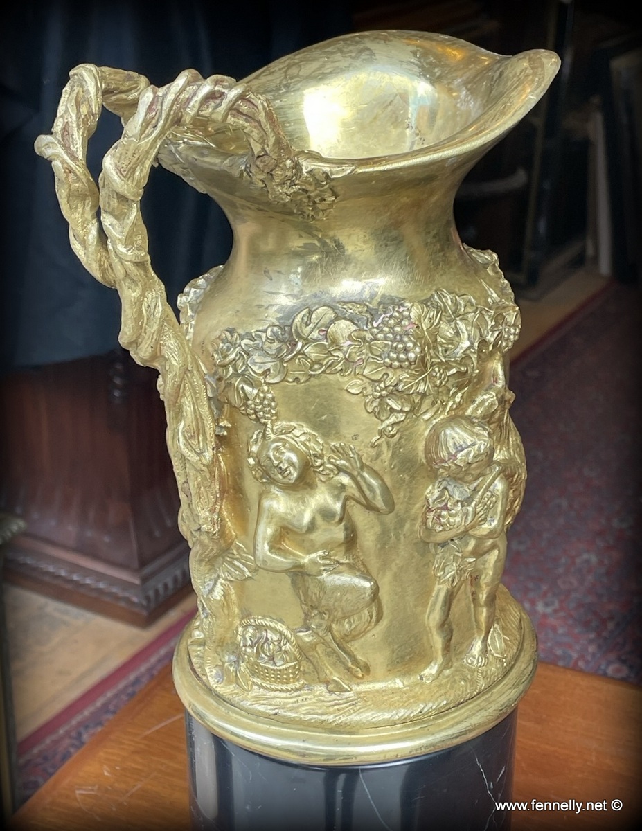 104 Antique Rare and Heavy Gilt Bronze Pitcher - Greek Mythical Decoration - Image 3
