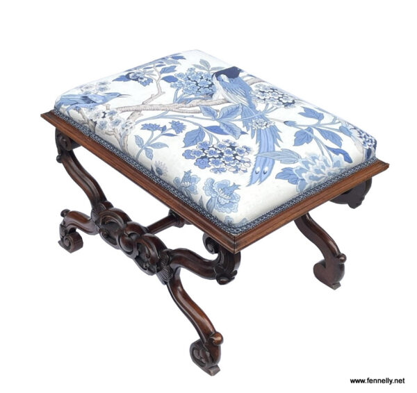099 Sold Victorian Upholstered Mahogany Stool - Circa 1850