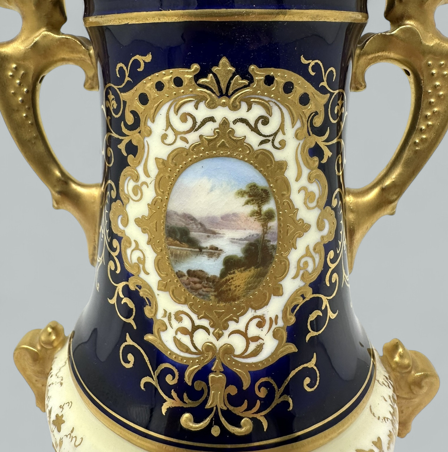 940 Antique Coalport Hand Painted Porcelain Vase Urn English Landscape Painting 1910 - Image 3