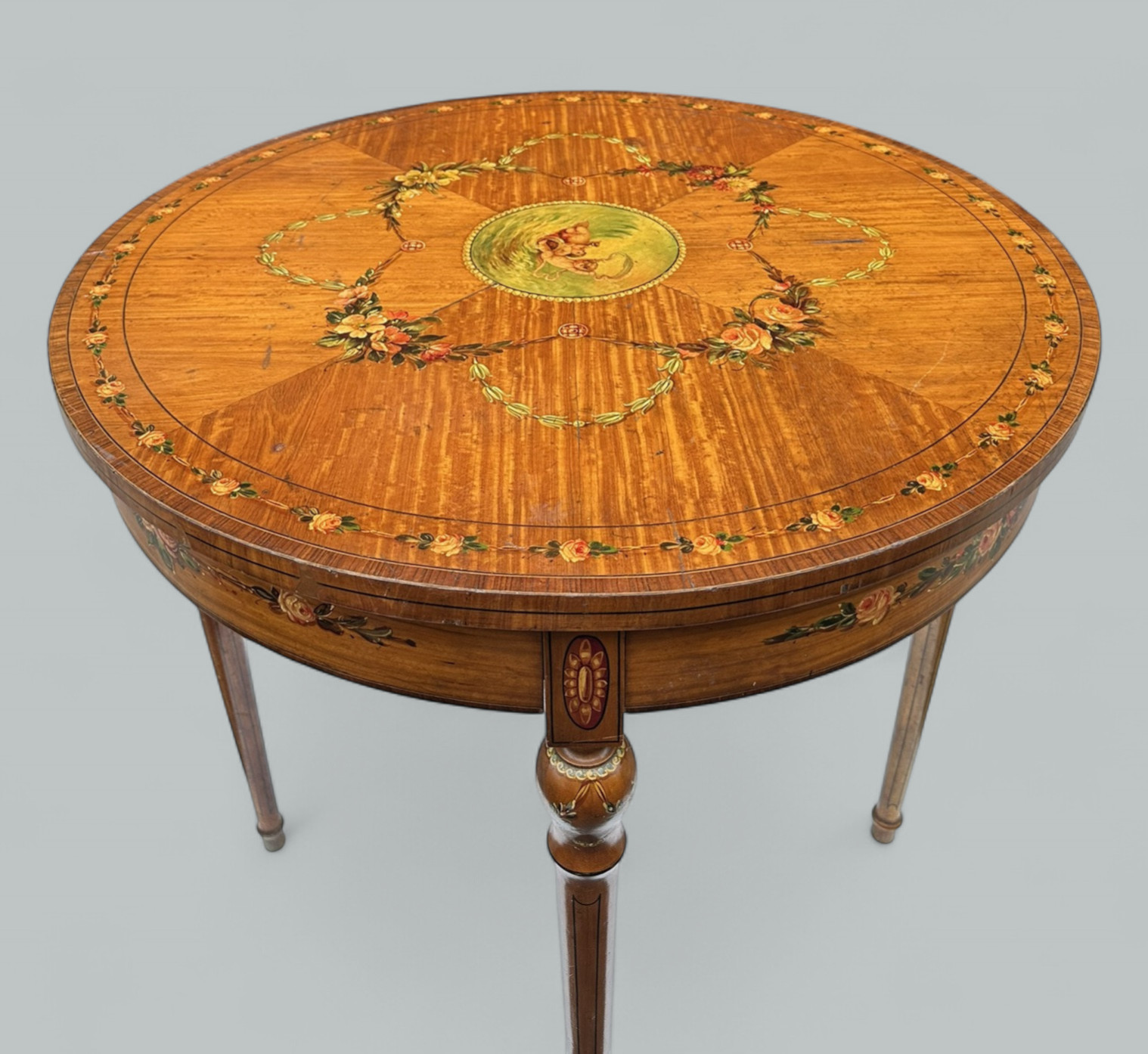 905 Antique Irish Painted Satinwood Edwardian Circular Occasional Table James Hicks - Image 5