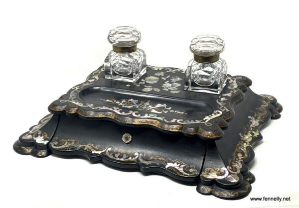 544 English Victorian Japanned Papier Mache desk set Circa 1890