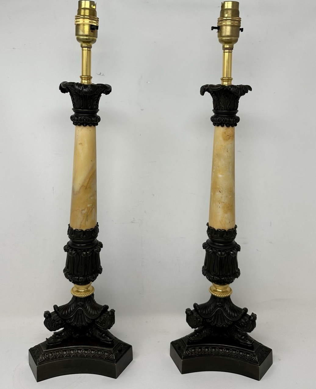 224 Sold Antique Pair of French Doré Bronze Ormolu Sienna Marble Candlesticks Table Lamps - Image 2