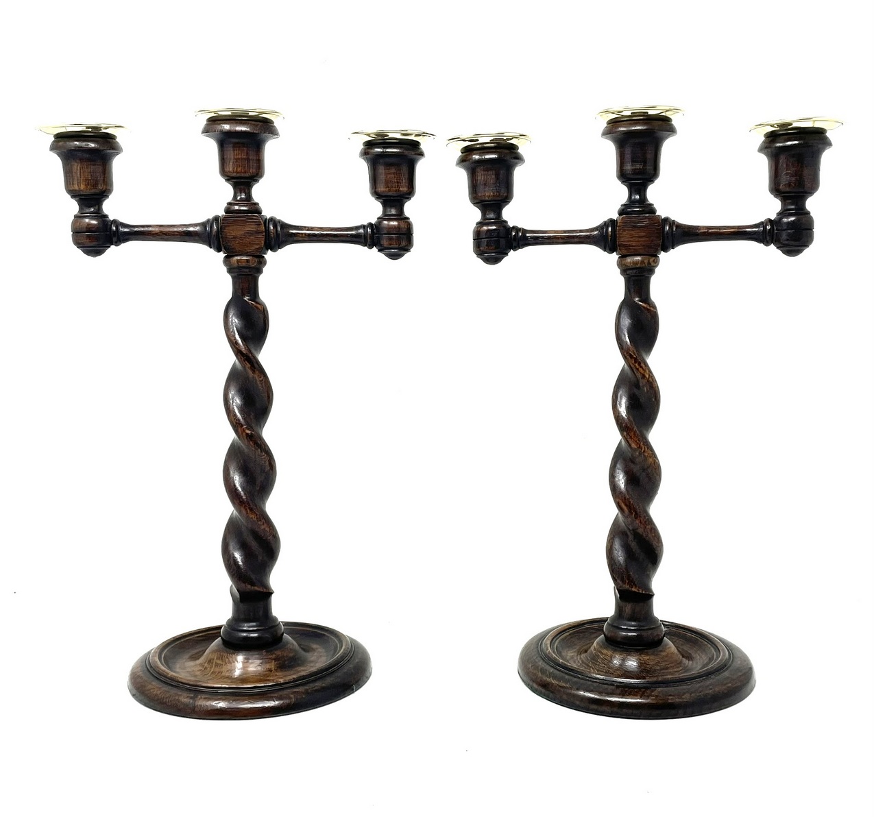 771 Sold Rare Pair of Thrre Light Oak Candelabra - Circa 1900