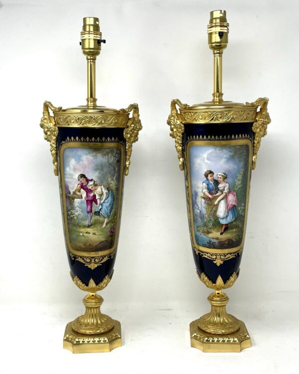 537 Sold Pair Antique French Sèvres Porcelain Ormolu Gilt Bronze Dore Table Urn Lamps