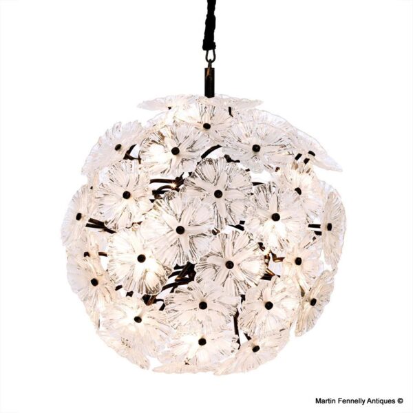 M022 Sold Large Floral Bouquet Pendent in Glass and Antique Brass