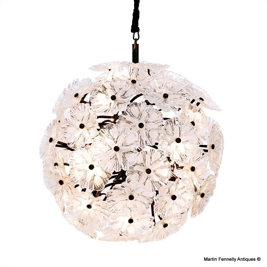 M022 Sold Large Floral Bouquet Pendent in Glass and Antique Brass