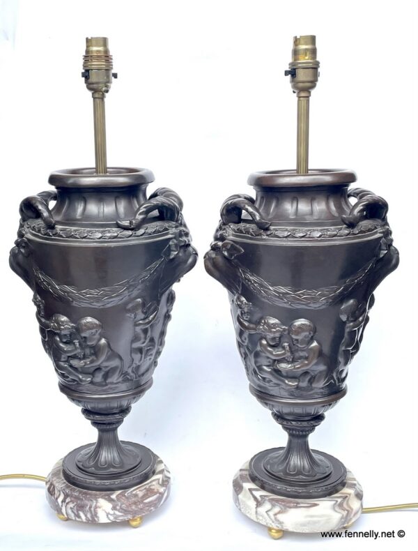 642 Sold Fine Pair Bronze Electric Table Lamps Mid 19th Century