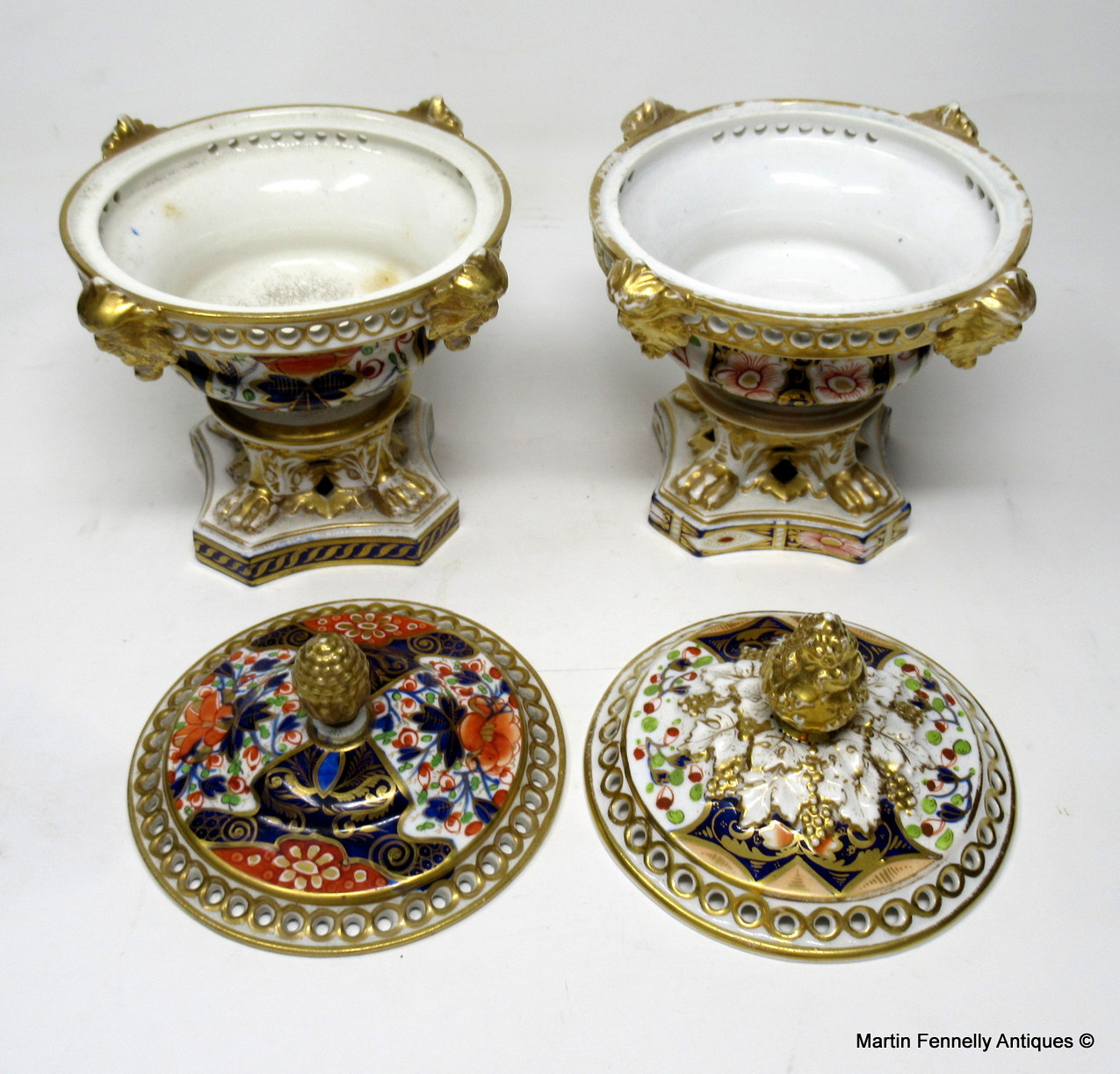 301 Rare Pair Royal Crown Derby Cobalt Gilt Potpourri Urns 1815 - Image 3