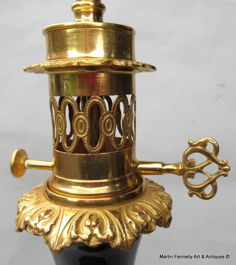 056 Sold Fine Pair French Black Enamelled Glass Ormolu Electric Table Lamps 1860-1880 - Image 4