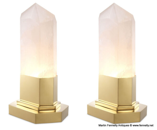 M131 Sold Pair Rock Crystal Table Lamp with Gilt Bases