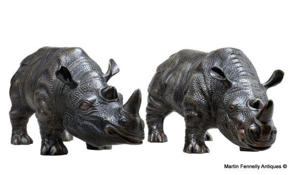 744 Sold Pair of Patinated Bronze Rhinoceros - Wonderful decorated Items