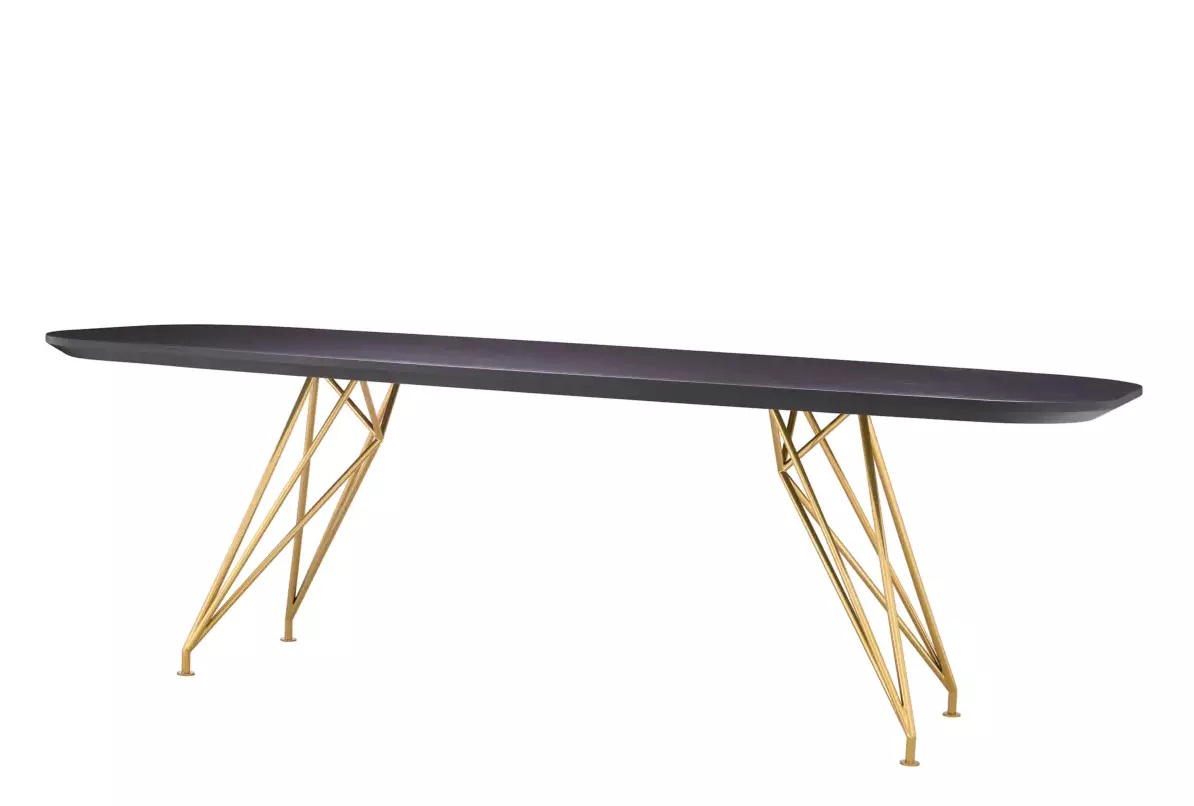 M184 Sold Dining Table Levante - Charcoal Oak Veneer and Brass - Image 2
