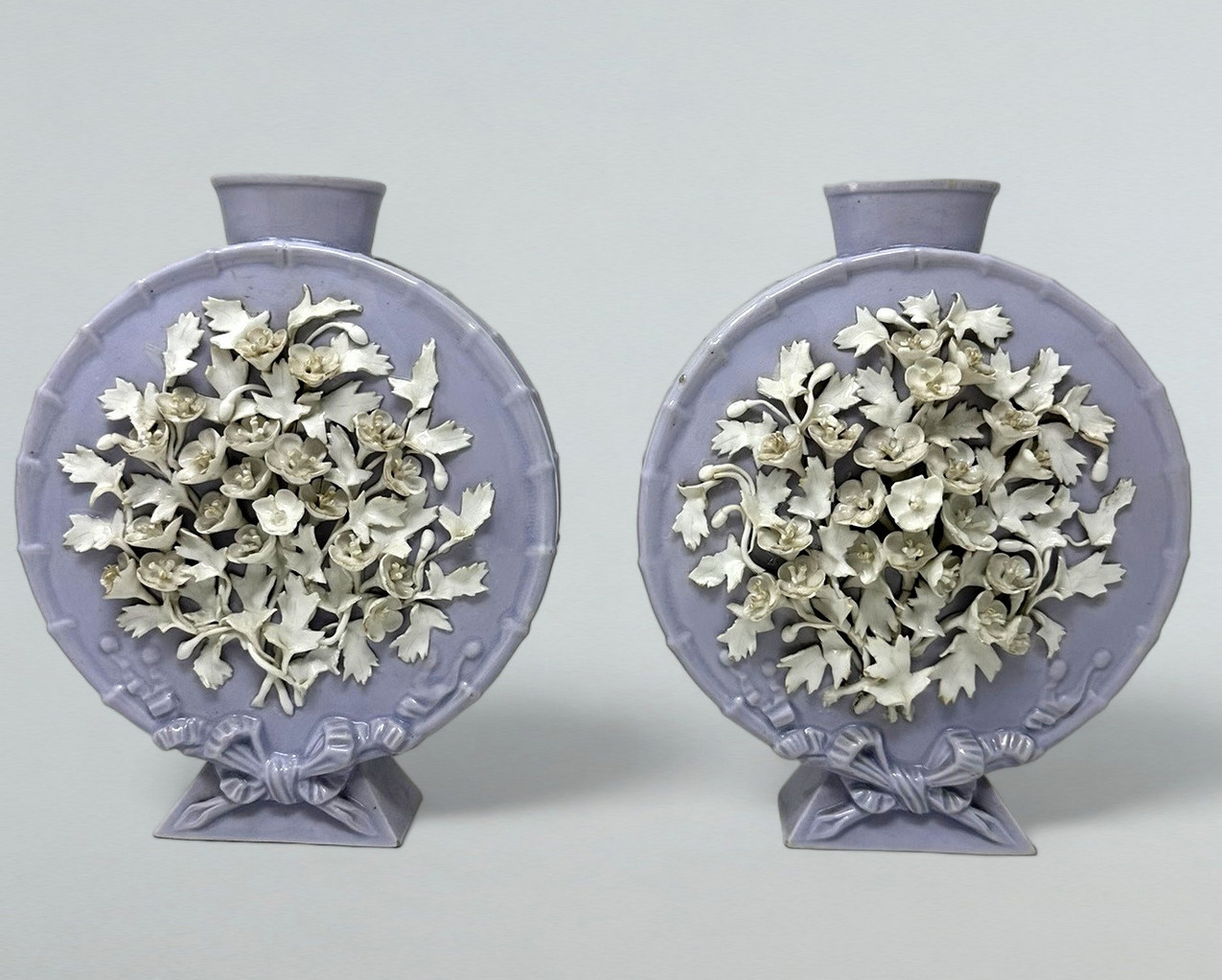 479 Sold Antique Pair French Victorian Porcelain Urns Vases Moon Flasks 19thCt - Image 2