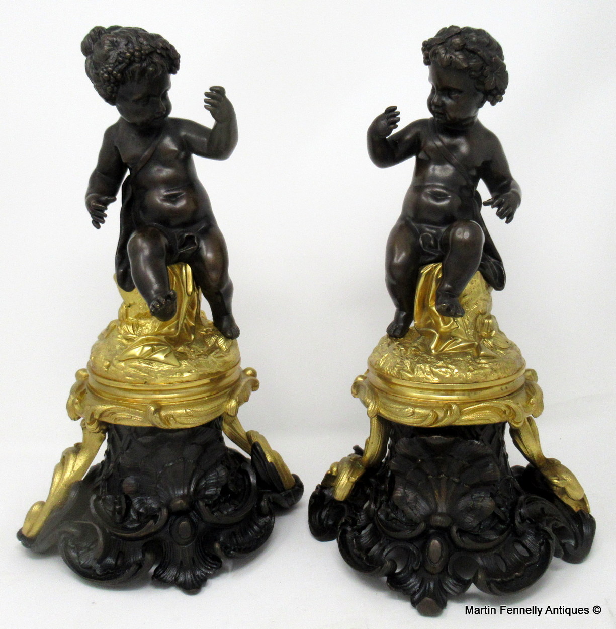 276 Sold Manner of Michel Claude Clodion Pair Bacchus Putti Bronze Ormolu Figures 19thCt - Image 2