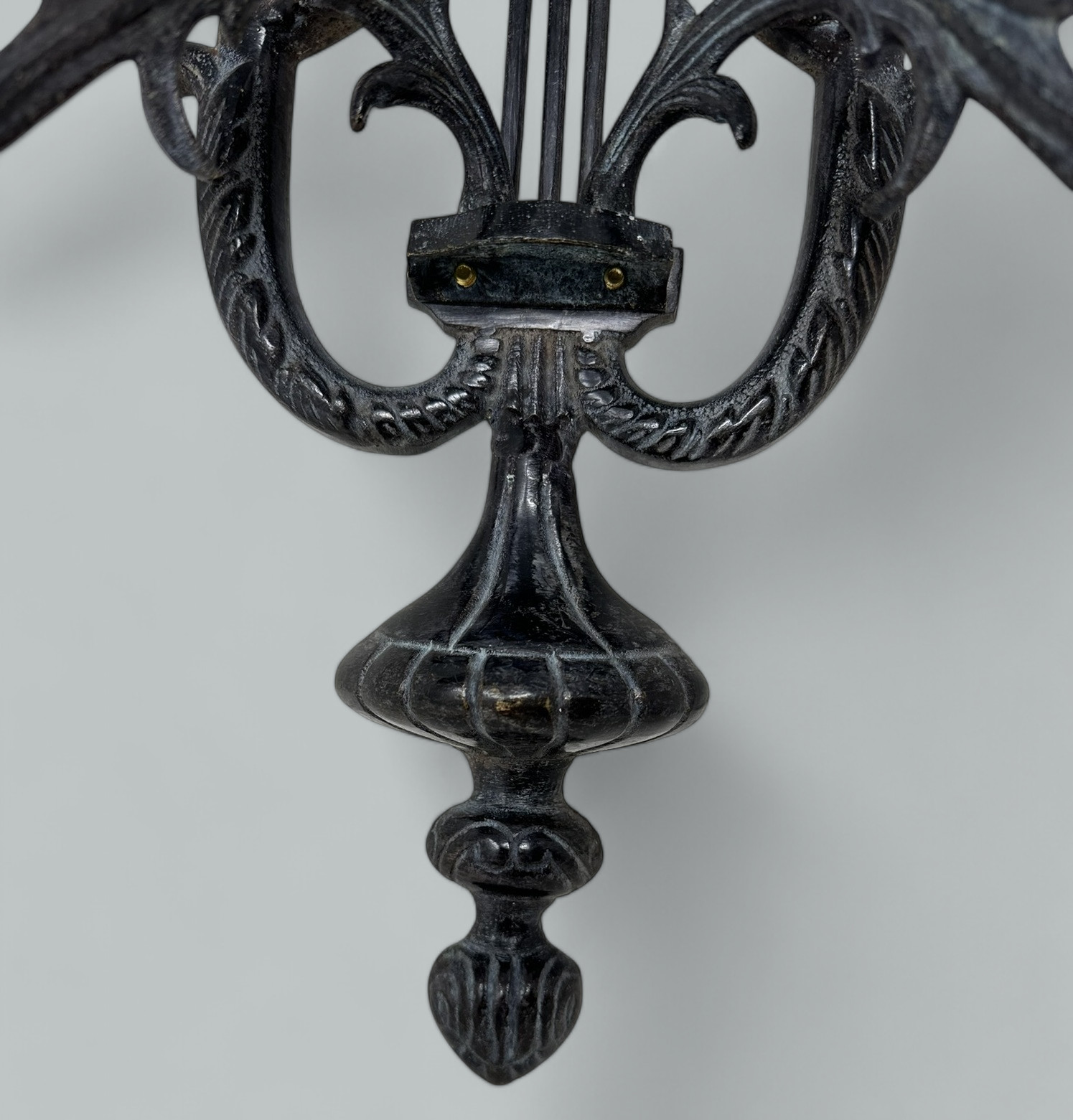 077 Sold Antique Set Six Patinated Bronze French Twin Light Wall Candle Sconces Appliques - Image 6