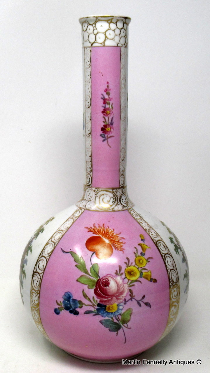 277 Pair of Dresden Hand Painted Vases Classical Floral Scenes 19thCt - Image 4