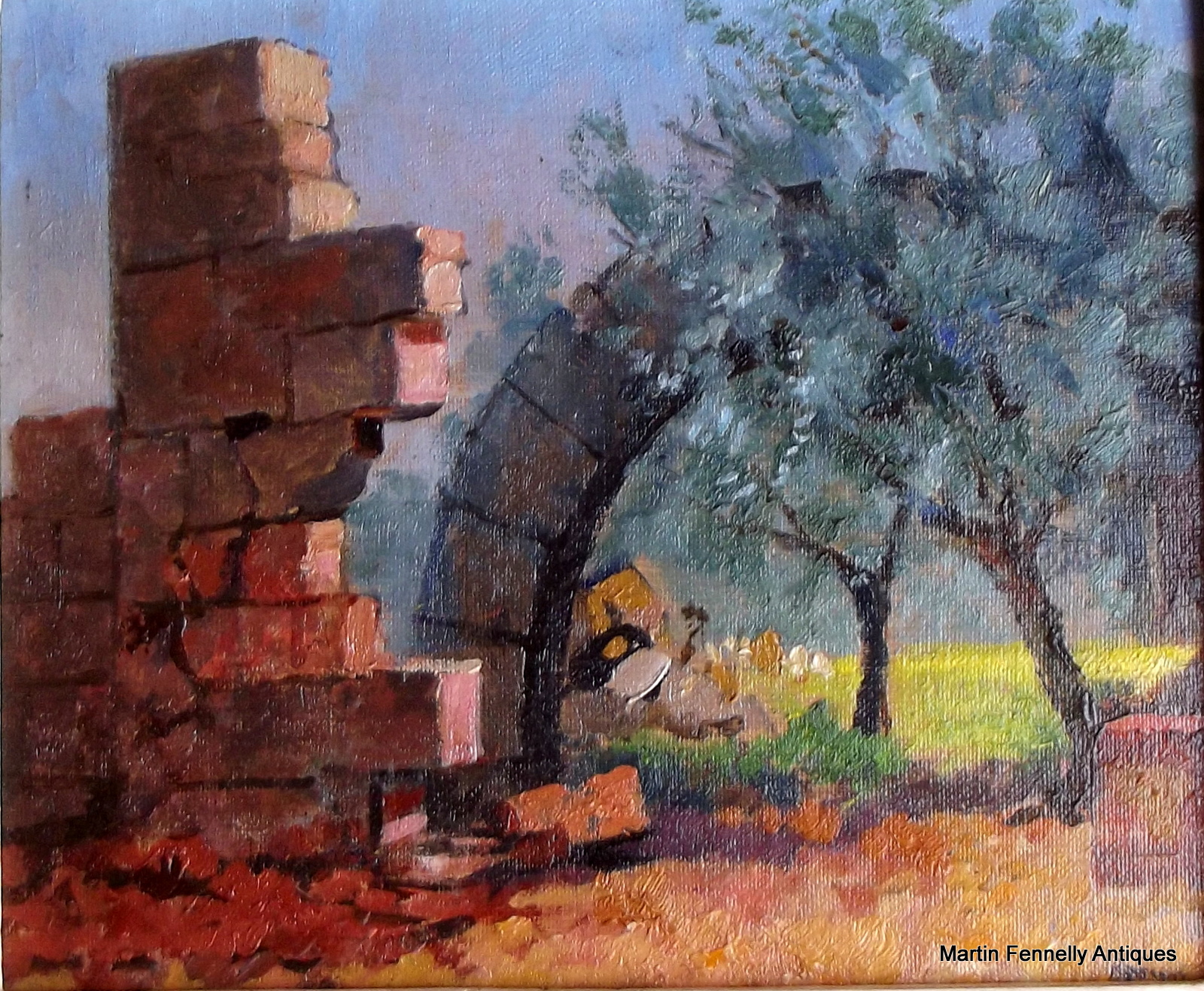 181 Stunning Bob Brown Painting of a Village - Ruin Arch - Syria
