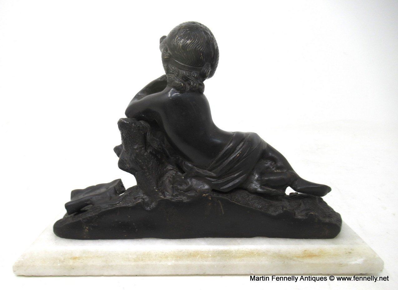 783 Antique Pair French Grand Tour Bronze Marble Cherubs Figures Putti Bookends - Image 5