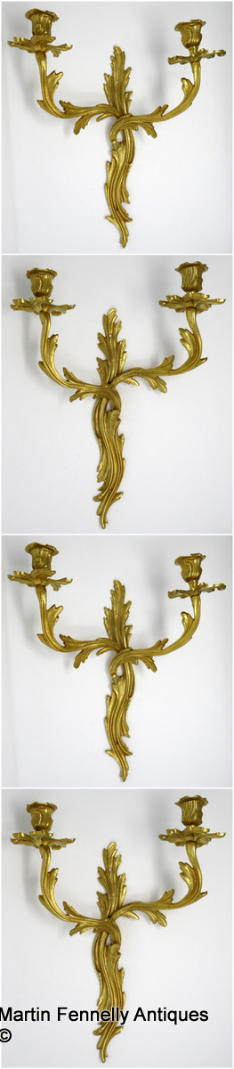 653 Sold Set Four Gilt Bronze French Rococo Wall Lights Appliques late 19thCt - Image 2
