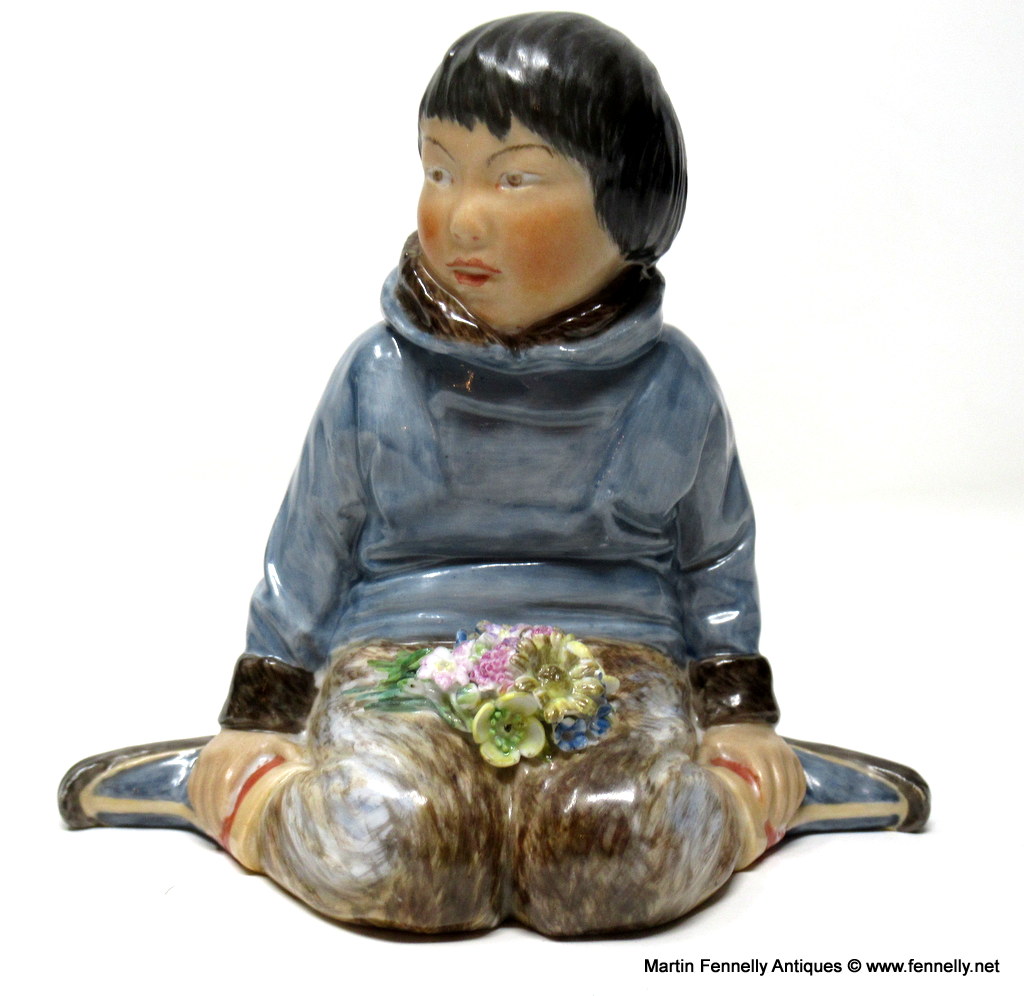 965 Royal Copenhagen Over - Glaze Figurine Inuit Boy Carl Martin Hansen - Image 2