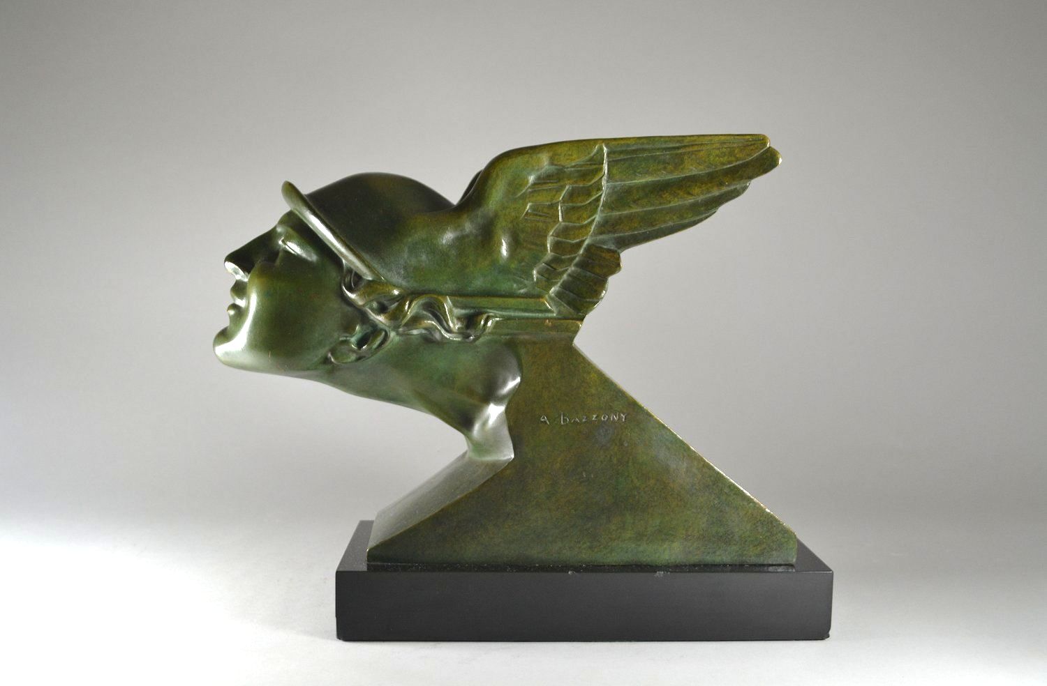638 Sold Rare Art Deco Bronze - Alberto Bazzoni - Circa 1930 'Hermes' - Image 2