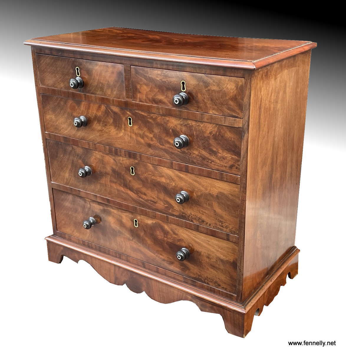 858 Sold Regency Feathered Mahogany Apprentice Chest - Circa 1820