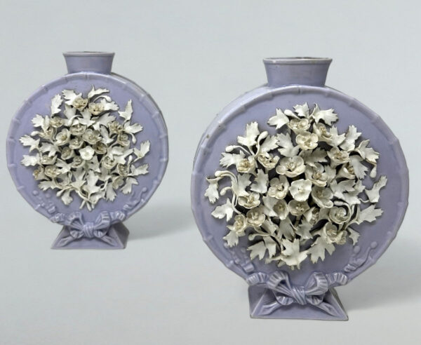 479 Sold Antique Pair French Victorian Porcelain Urns Vases Moon Flasks 19thCt