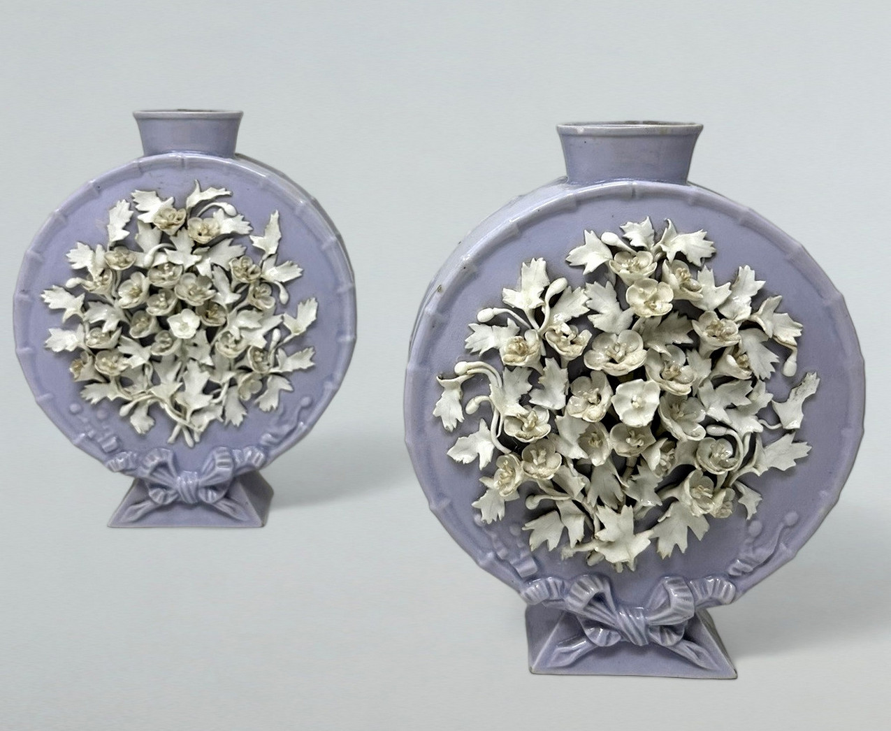 479 Sold Antique Pair French Victorian Porcelain Urns Vases Moon Flasks 19thCt