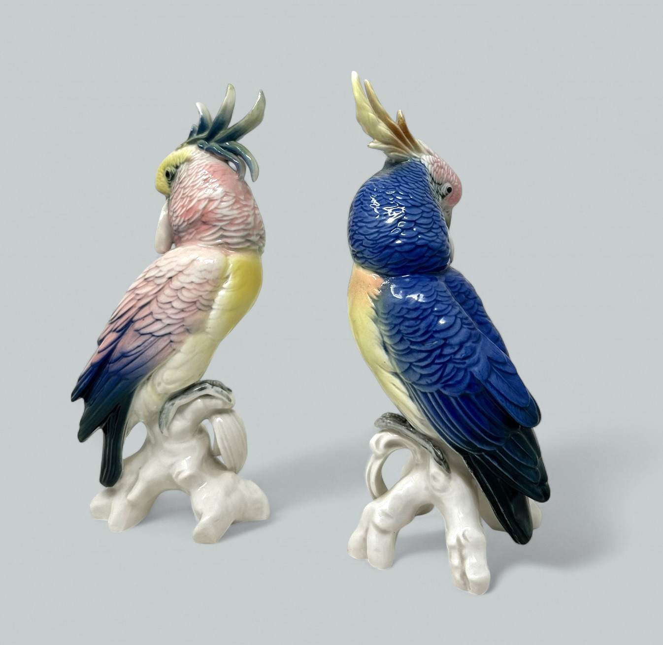 435 Pair Antique German Porcelain Birds Parakeets - Cockatoo Karl Ens - Image 3
