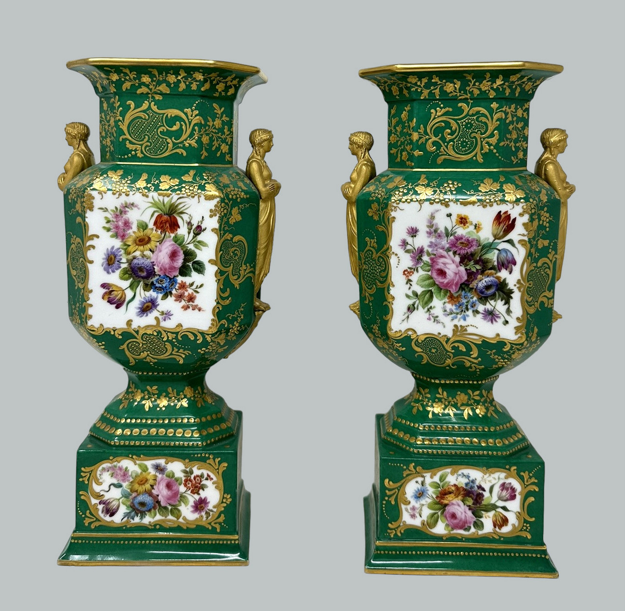 611 Sold Antique Pair French Sèvres Porcelain Gilt Mounted Urns Vases Centerpieces 1830 - Image 3