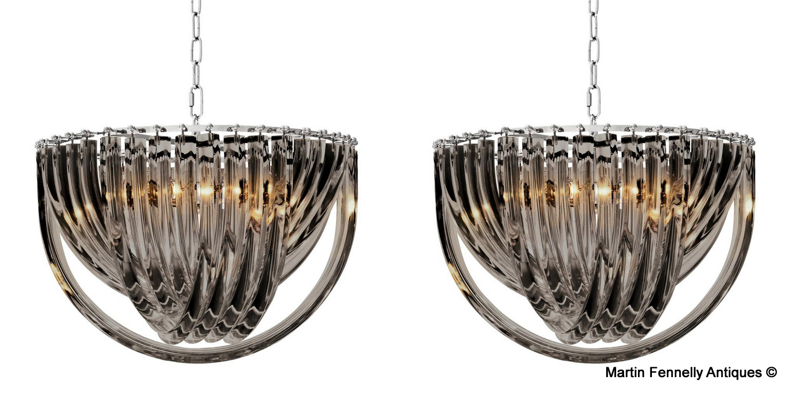 M065 Pair of Venini design Nickel and Smoke Acrylic Chandeliers