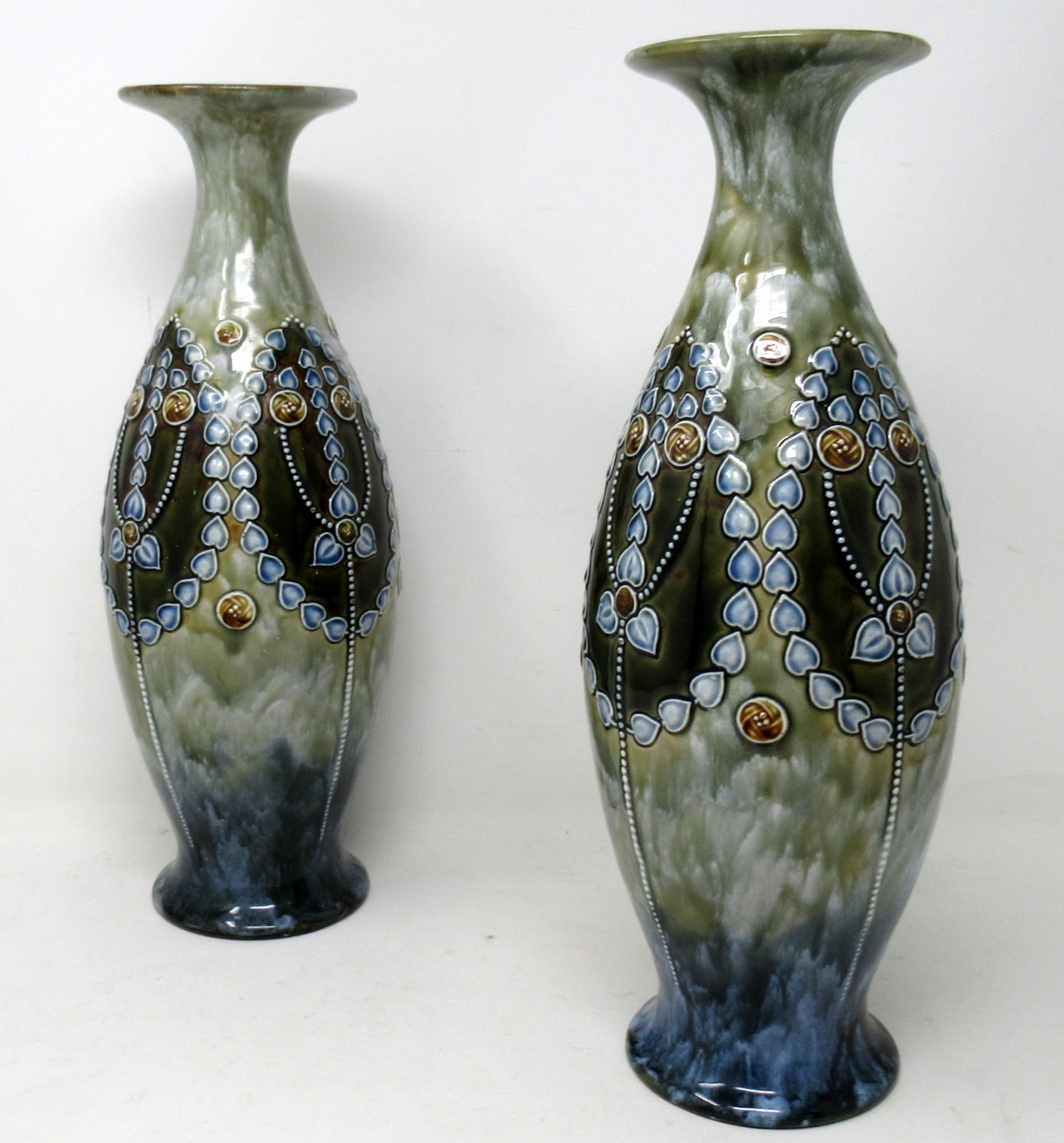 346 Antique Pair English Porcelain Royal Doulton Ceramic Art Nouveau Vases Urns - Image 2