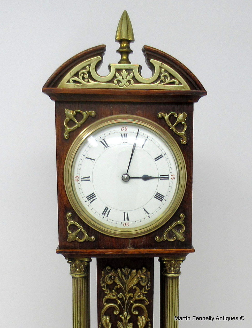 846 Sold Superb Miniature Oak Brass Mounted Longcase Clock late 19thCt - Image 3