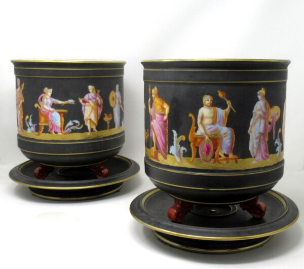 228 Sold Antique Pair Sevres Paris Porcelain Jardinières Centerpieces Greek Gods Zeus Athena