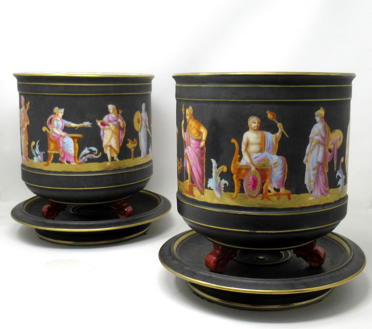 228 Sold Antique Pair Sevres Paris Porcelain Jardinières Centerpieces Greek Gods Zeus Athena