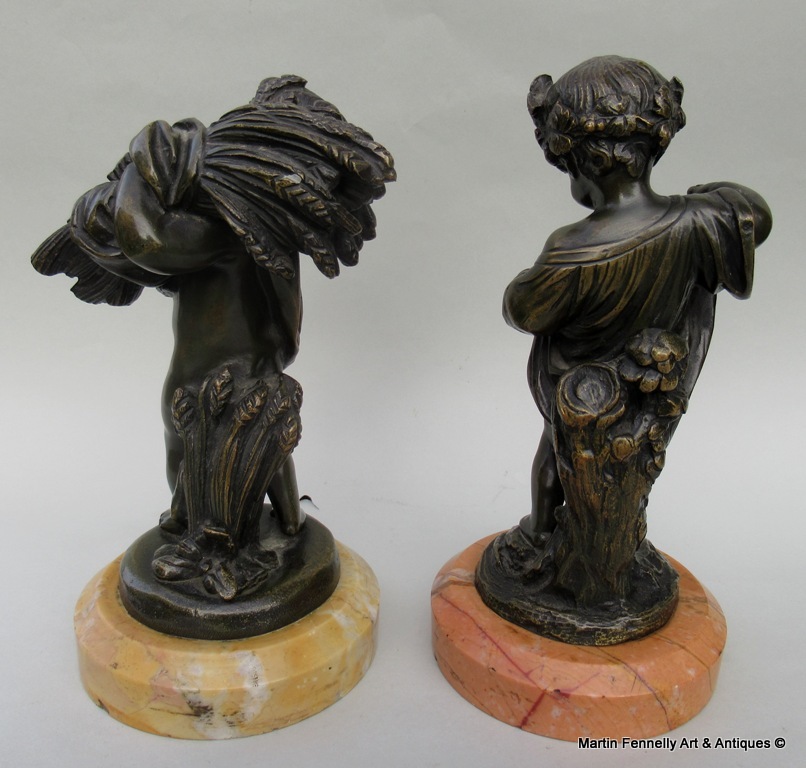 524 Sold Fine Pair French Bronze Cherubs Sienna Marble Bases early 19thCt - Image 2