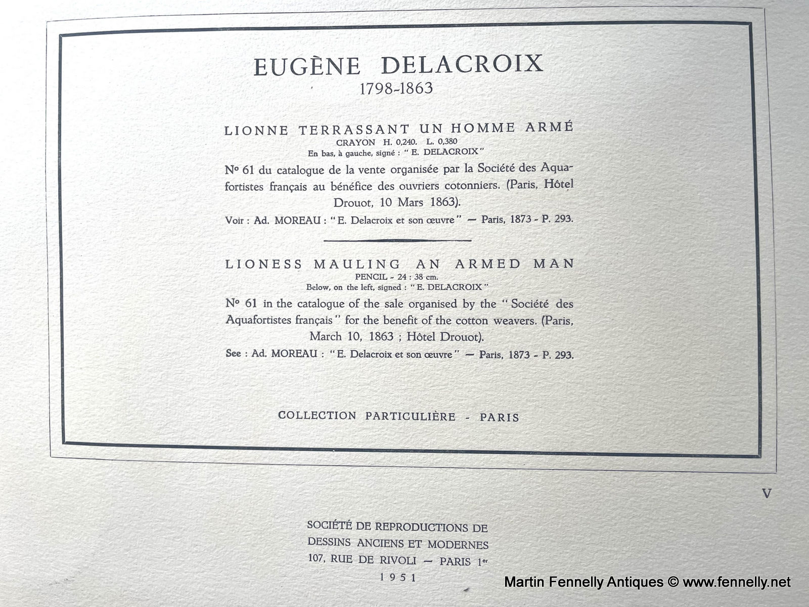 733A Sordam Reproduction of Eugene Delacroix's Lioness Mauling an Armed Man 1951 - Image 2