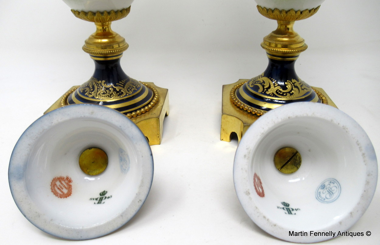 446 Sold Pair French Sevres Hand Painted Porcelain Ormolu Mounted Urns late 19thCt - Image 10