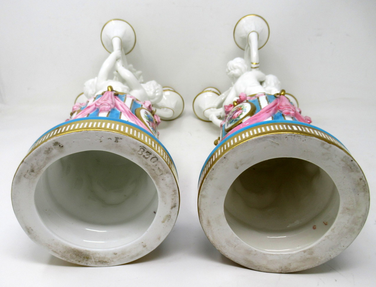 330 Antique Pair Minton Staffordshire Porcelain Candelabra Centerpieces Cherub 19C - Image 7