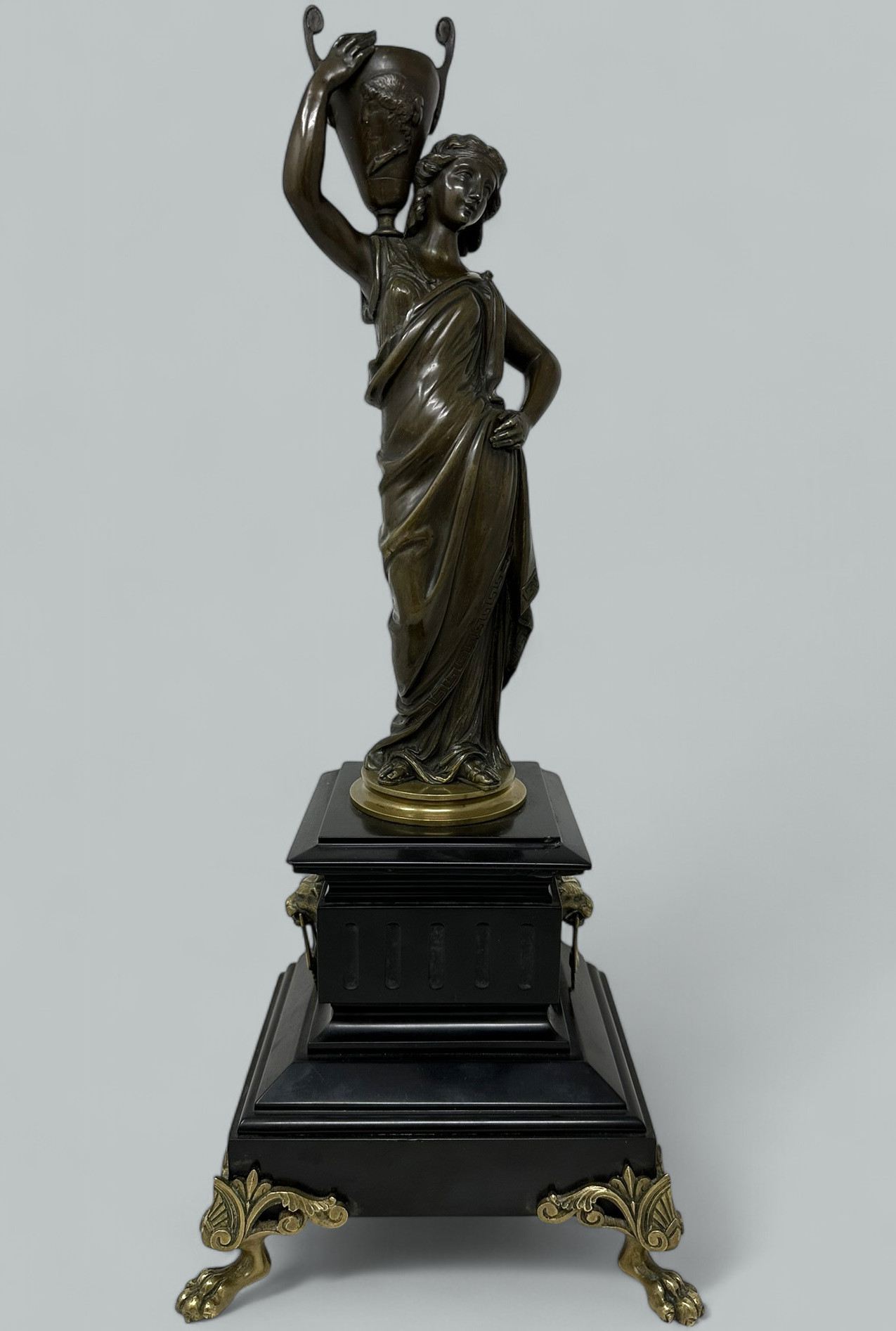 152 Antique Pair Figurel French Bronze Ormolu Marble Classical Maiden Female Figures - Image 3