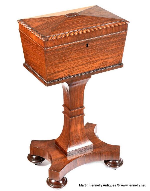 132 Sold Antique Flame Mahogany English Regency Tea Poy Gillows Lancaster Tea Caddy 19 Ct