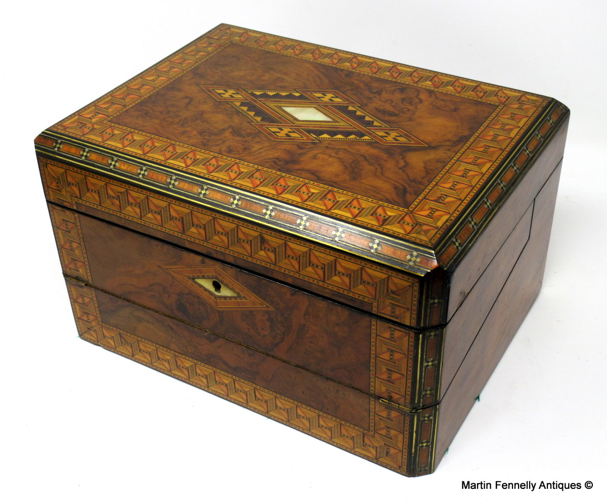 306 Sold English Ladies Work Casket and Writing Slope - Circa 1860 - Walnut