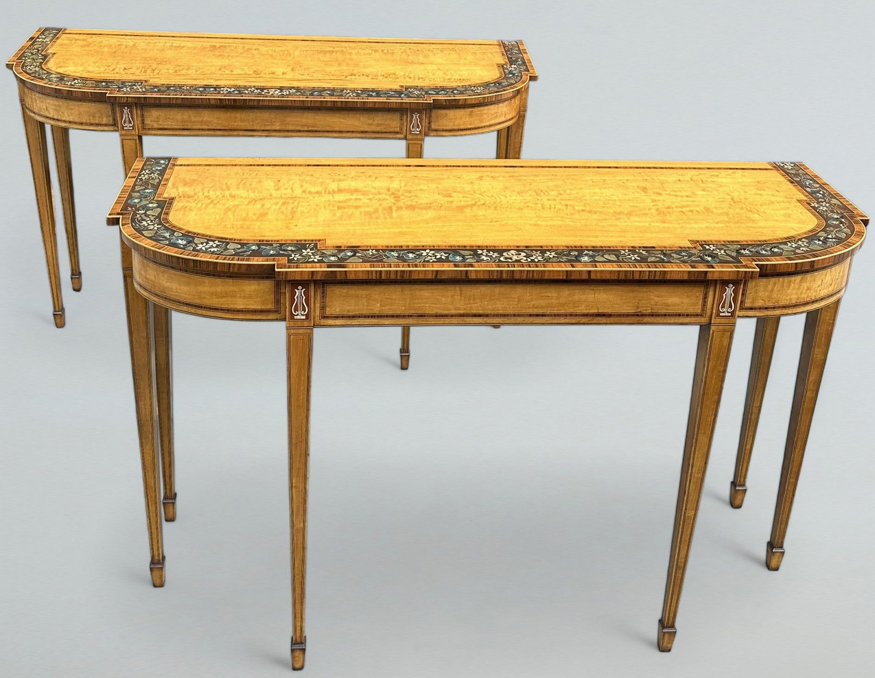 403 Antique Pair English Console Painted Satinwood Tables after Seddon - Image 2