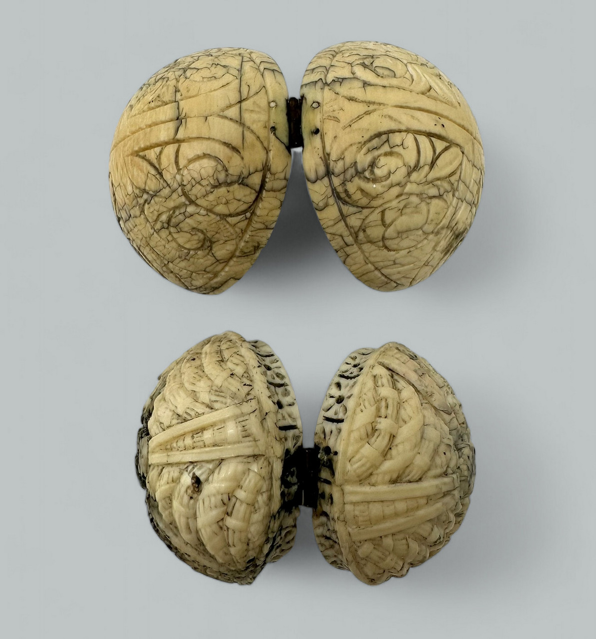 721 Sold Antique Hand Carved Grand Tour Ivory Spheres Diptych Form 19th Century - Image 5