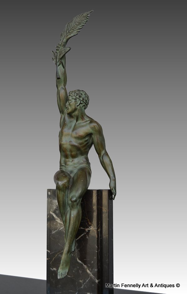 172 Pierre Le Faguays 'Glorie' a Patinated Bronze Model of an Athlete, circa 1925 - Image 2