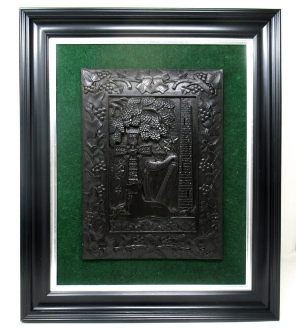 234 Sold Antique Irish Bog Wood Oak Plaque Harp Shamrock Cornelius Goggin Dublin Ireland